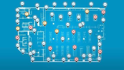 Image of a graphic with damage monitoring points in a building